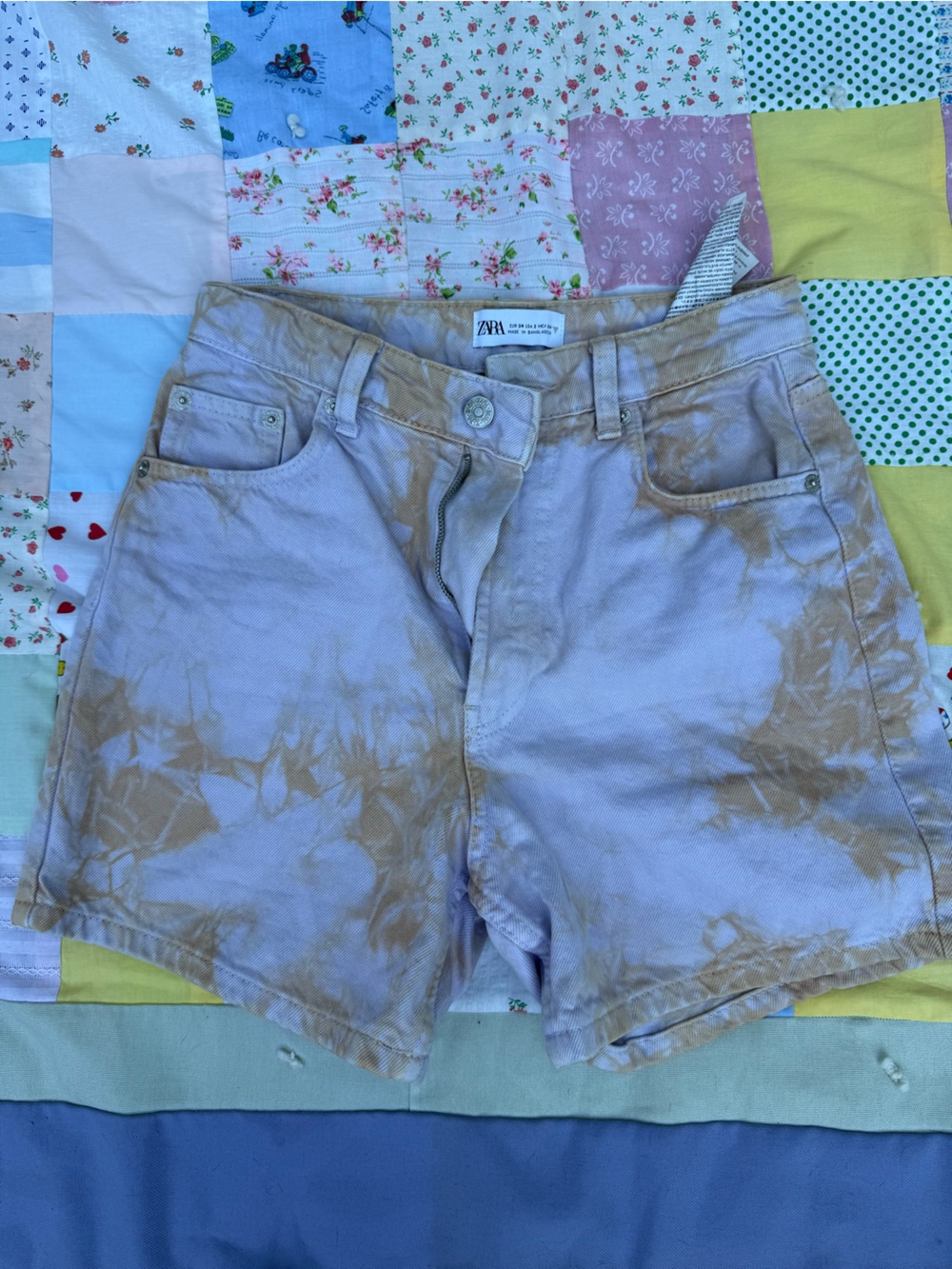 Zara Lavender and Tan Tie-Dye Shorts